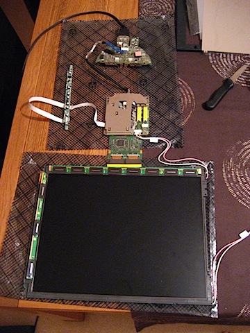 Dismantled monitor ready to be tested
